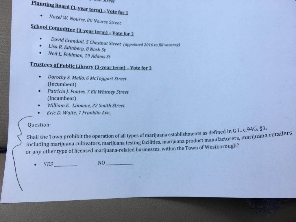 Marijuana Establishment Ballot Question Westborough