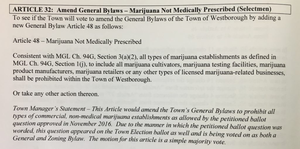 Marijuana Opt Out General Bylaw Westborough